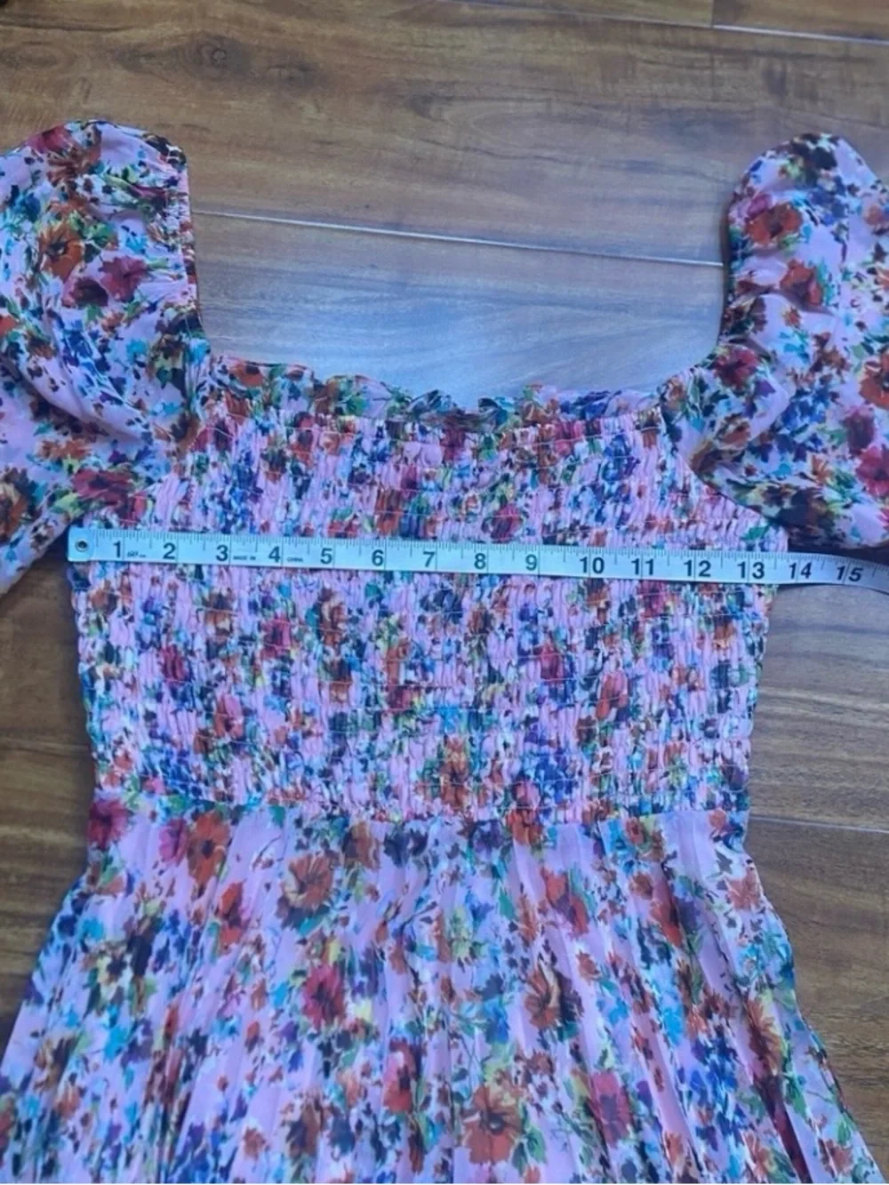 BCBGeneration Women Pink Floral Smock Midi Dress Size 4 Cottagecore Coastal Boho